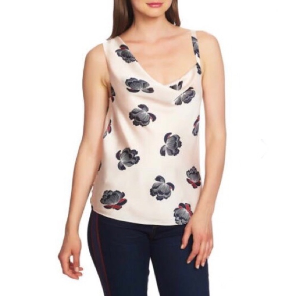 1. State Cowl Neck Blossoms Cami Top in Blush Pink Navy Blue Floral Nordstrom
